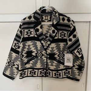 NEW IDENTITY Southwestern woven tapestry cropped jacket